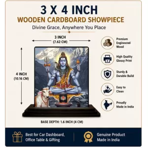 Car Dashboard Shiva Wooden Photo Stand  3x4 Inches, Compact & Stylish Spiritual Display For Car, Home & Office (Pack Of 1) (F49387)