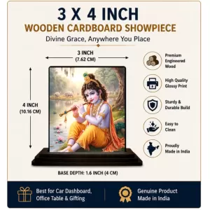 Car Dashboard Krishna Wooden Photo Stand 3x4 Inches, Compact & Stylish Spiritual Display For Car, Home & Office (Pack Of 1) (F49394) Car Dashboard Krishna Wooden Photo Stand 3x4 Inches, Compact & Stylish Spiritual Display For Car, Home & Office (Pack Of 1) (F49394)