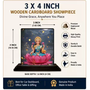 Car Dashboard Lakshmi Wooden Photo Stand  3x4 Inches, Compact & Stylish Spiritual Display For Car, Home & Office (Pack Of 1) (F49399)