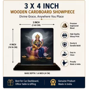 Car Dashboard Lakshmi Wooden Photo Stand  3x4 Inches, Compact & Stylish Spiritual Display For Car, Home & Office (Pack Of 1) (F49400)