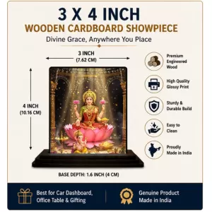Car Dashboard Lakshmi Wooden Photo Stand  3x4 Inches, Compact & Stylish Spiritual Display For Car, Home & Office (Pack Of 1) (F49404)
