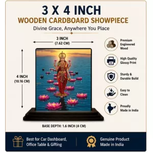 Car Dashboard Lakshmi Wooden Photo Stand  3x4 Inches, Compact & Stylish Spiritual Display For Car, Home & Office (Pack Of 1) (F49405)