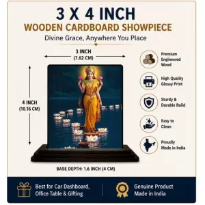 Car Dashboard Lakshmi Wooden Photo Stand  3x4 Inches, Compact & Stylish Spiritual Display For Car, Home & Office (Pack Of 1) (F49406)