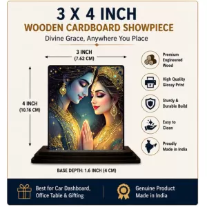 Car Dashboard Shree Radha And Shree Krishna Wooden Photo Stand 3x4 Inches, Compact & Stylish Spiritual Display For Car, Home & Office (Pack Of 1) (F49430) Car Dashboard Shree Radha And Shree Krishna Wooden Photo Stand 3x4 Inches, Compact & Stylish Spiritual Display For Car, Home & Office (Pack Of 1) (F49430)