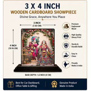 Car Dashboard Krishna And Radha Wooden Photo Stand 3x4 Inches, Compact & Stylish Spiritual Display For Car, Home & Office (Pack Of 1) (F49433) Car Dashboard Krishna And Radha Wooden Photo Stand 3x4 Inches, Compact & Stylish Spiritual Display For Car, Home & Office (Pack Of 1) (F49433)