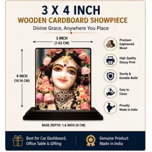 Car Dashboard Krishna Wooden Photo Stand  3x4 Inches, Compact & Stylish Spiritual Display For Car, Home & Office (Pack Of 1) (F49439)