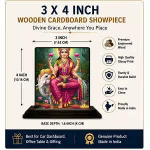 Car Dashboard Lakshmi Wooden Photo Stand  3x4 Inches, Compact & Stylish Spiritual Display For Car, Home & Office (Pack Of 1) (F49450)