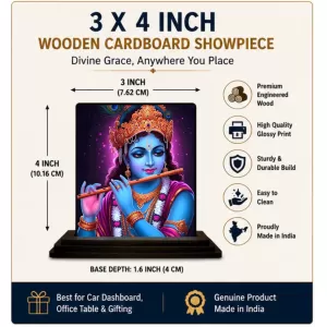 Car Dashboard Lord Krishna Wooden Photo Stand 3x4 Inches, Compact & Stylish Spiritual Display For Car, Home & Office (Pack Of 1) (F49474) Car Dashboard Lord Krishna Wooden Photo Stand 3x4 Inches, Compact & Stylish Spiritual Display For Car, Home & Office (Pack Of 1) (F49474)