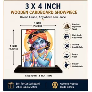 Car Dashboard Krishna Wooden Photo Stand 3x4 Inches, Compact & Stylish Spiritual Display For Car, Home & Office (Pack Of 1) (F49477) Car Dashboard Krishna Wooden Photo Stand 3x4 Inches, Compact & Stylish Spiritual Display For Car, Home & Office (Pack Of 1) (F49477)