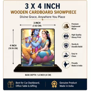 Car Dashboard Krishna And Radha Wooden Photo Stand  3x4 Inches, Compact & Stylish Spiritual Display For Car, Home & Office (Pack Of 1) (F49478)