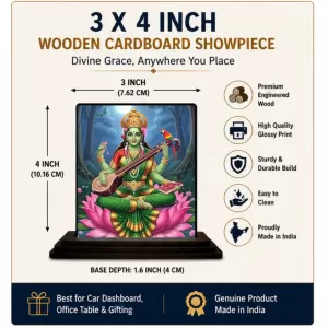 Car Dashboard Saraswati Wooden Photo Stand 3x4 Inches, Compact & Stylish Spiritual Display For Car, Home & Office (Pack Of 1) (F49488) Car Dashboard Saraswati Wooden Photo Stand 3x4 Inches, Compact & Stylish Spiritual Display For Car, Home & Office (Pack Of 1) (F49488)