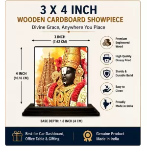 Car Dashboard Venkateswara Wooden Photo Stand  3x4 Inches, Compact & Stylish Spiritual Display For Car, Home & Office (Pack Of 1) (F49496)