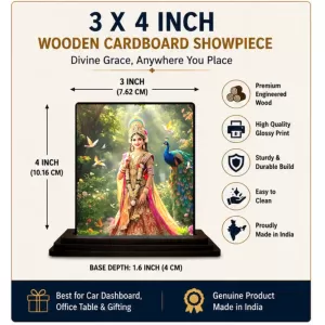 Car Dashboard Radha Wooden Photo Stand 3x4 Inches, Compact & Stylish Spiritual Display For Car, Home & Office (Pack Of 1) (F49503) Car Dashboard Radha Wooden Photo Stand 3x4 Inches, Compact & Stylish Spiritual Display For Car, Home & Office (Pack Of 1) (F49503)