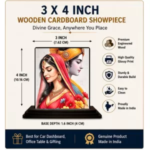 Car Dashboard Radha Krishna Wooden Photo Stand 3x4 Inches, Compact & Stylish Spiritual Display For Car, Home & Office (Pack Of 1) (F49508) Car Dashboard Radha Krishna Wooden Photo Stand 3x4 Inches, Compact & Stylish Spiritual Display For Car, Home & Office (Pack Of 1) (F49508)