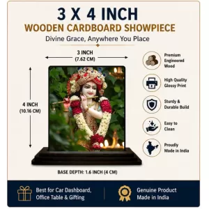 Car Dashboard Krishna Wooden Photo Stand  3x4 Inches, Compact & Stylish Spiritual Display For Car, Home & Office (Pack Of 1) (F49527)