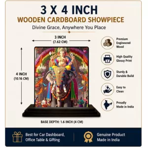 Car Dashboard Ganesha Wooden Photo Stand  3x4 Inches, Compact & Stylish Spiritual Display For Car, Home & Office (Pack Of 1) (F49528)