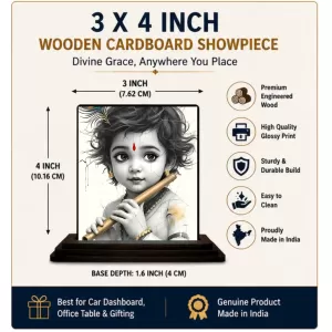 Car Dashboard Lord Krishna Wooden Photo Stand 3x4 Inches, Compact & Stylish Spiritual Display For Car, Home & Office (Pack Of 1) (F49541) Car Dashboard Lord Krishna Wooden Photo Stand 3x4 Inches, Compact & Stylish Spiritual Display For Car, Home & Office (Pack Of 1) (F49541)