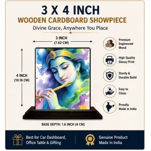 Car Dashboard Lord Krishna Wooden Photo Stand 3x4 Inches, Compact & Stylish Spiritual Display For Car, Home & Office (Pack Of 1) (F49542) Car Dashboard Lord Krishna Wooden Photo Stand 3x4 Inches, Compact & Stylish Spiritual Display For Car, Home & Office (Pack Of 1) (F49542)