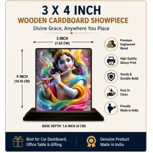 Car Dashboard Shree Krishna Wooden Photo Stand 3x4 Inches, Compact & Stylish Spiritual Display For Car, Home & Office (Pack Of 1) (F49558) Car Dashboard Shree Krishna Wooden Photo Stand 3x4 Inches, Compact & Stylish Spiritual Display For Car, Home & Office (Pack Of 1) (F49558)