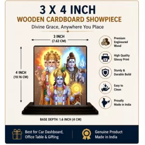 Car Dashboard Lord Brahma Lord Vishnu Lord Shiva Wooden Photo Stand 3x4 Inches, Compact & Stylish Spiritual Display For Car, Home & Office (Pack Of 1) (F49559) Car Dashboard Lord Brahma Lord Vishnu Lord Shiva Wooden Photo Stand 3x4 Inches, Compact & Stylish Spiritual Display For Car, Home & Office (Pack Of 1) (F49559)