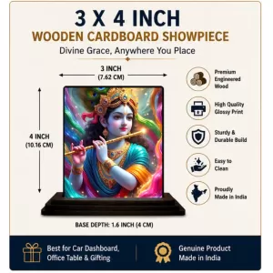 Car Dashboard Lord Krishna Wooden Photo Stand 3x4 Inches, Compact & Stylish Spiritual Display For Car, Home & Office (Pack Of 1) (F49560) Car Dashboard Lord Krishna Wooden Photo Stand 3x4 Inches, Compact & Stylish Spiritual Display For Car, Home & Office (Pack Of 1) (F49560)