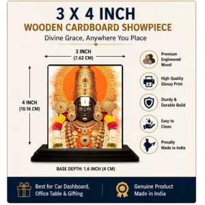 Car Dashboard Tirupati Balaji Wooden Photo Stand  3x4 Inches, Compact & Stylish Spiritual Display For Car, Home & Office (Pack Of 1) (F49562)