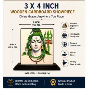 Car Dashboard Lord Shiva Wooden Photo Stand 3x4 Inches, Compact & Stylish Spiritual Display For Car, Home & Office (Pack Of 1) (F49563) Car Dashboard Lord Shiva Wooden Photo Stand 3x4 Inches, Compact & Stylish Spiritual Display For Car, Home & Office (Pack Of 1) (F49563)