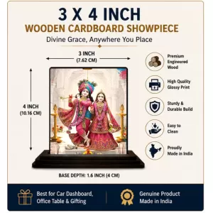 Car Dashboard Radha Shree Krishna Wooden Photo Stand 3x4 Inches, Compact & Stylish Spiritual Display For Car, Home & Office (Pack Of 1) (F49574) Car Dashboard Radha Shree Krishna Wooden Photo Stand 3x4 Inches, Compact & Stylish Spiritual Display For Car, Home & Office (Pack Of 1) (F49574)