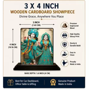 Car Dashboard Shree Krishna And Shree Radha Wooden Photo Stand 3x4 Inches, Compact & Stylish Spiritual Display For Car, Home & Office (Pack Of 1) (F49575) Car Dashboard Shree Krishna And Shree Radha Wooden Photo Stand 3x4 Inches, Compact & Stylish Spiritual Display For Car, Home & Office (Pack Of 1) (F49575)