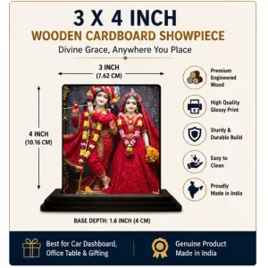 Car Dashboard Shree Krishna And Shree Radha Wooden Photo Stand 3x4 Inches, Compact & Stylish Spiritual Display For Car, Home & Office (Pack Of 1) (F49576) Car Dashboard Shree Krishna And Shree Radha Wooden Photo Stand 3x4 Inches, Compact & Stylish Spiritual Display For Car, Home & Office (Pack Of 1) (F49576)