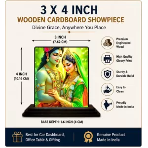 Car Dashboard Shree Krishna And Shree Radha Wooden Photo Stand 3x4 Inches, Compact & Stylish Spiritual Display For Car, Home & Office (Pack Of 1) (F49577) Car Dashboard Shree Krishna And Shree Radha Wooden Photo Stand 3x4 Inches, Compact & Stylish Spiritual Display For Car, Home & Office (Pack Of 1) (F49577)