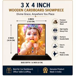 Car Dashboard Lord Shree Krishna Wooden Photo Stand 3x4 Inches, Compact & Stylish Spiritual Display For Car, Home & Office (Pack Of 1) (F49581) Car Dashboard Lord Shree Krishna Wooden Photo Stand 3x4 Inches, Compact & Stylish Spiritual Display For Car, Home & Office (Pack Of 1) (F49581)