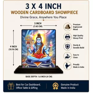 Car Dashboard Lord Shiva Wooden Photo Stand 3x4 Inches, Compact & Stylish Spiritual Display For Car, Home & Office (Pack Of 1) (F49582) Car Dashboard Lord Shiva Wooden Photo Stand 3x4 Inches, Compact & Stylish Spiritual Display For Car, Home & Office (Pack Of 1) (F49582)