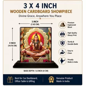 Car Dashboard Lord Shiva Wooden Photo Stand  3x4 Inches, Compact & Stylish Spiritual Display For Car, Home & Office (Pack Of 1) (F49584)