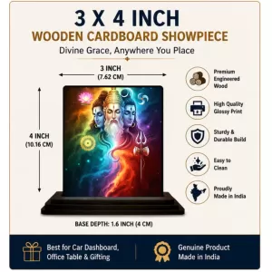Car Dashboard Lord Lord Brahma, Lord Vishnu, And Lord Shiva Wooden Photo Stand  3x4 Inches, Compact & Stylish Spiritual Display For Car, Home & Office (Pack Of 1) (F49588)
