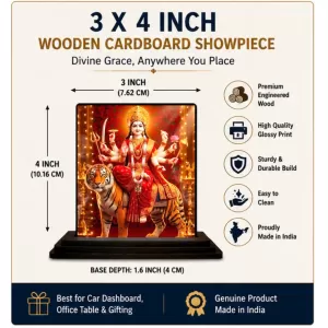 Car Dashboard Goddess Durga Wooden Photo Stand 3x4 Inches, Compact & Stylish Spiritual Display For Car, Home & Office (Pack Of 1) (F49595) Car Dashboard Goddess Durga Wooden Photo Stand 3x4 Inches, Compact & Stylish Spiritual Display For Car, Home & Office (Pack Of 1) (F49595)