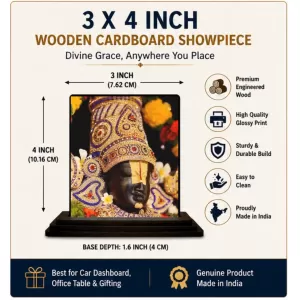 Car Dashboard Lord Krishna Wooden Photo Stand 3x4 Inches, Compact & Stylish Spiritual Display For Car, Home & Office (Pack Of 1) (F49597) Car Dashboard Lord Krishna Wooden Photo Stand 3x4 Inches, Compact & Stylish Spiritual Display For Car, Home & Office (Pack Of 1) (F49597)
