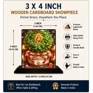 Car Dashboard Lakshmi Wooden Photo Stand  3x4 Inches, Compact & Stylish Spiritual Display For Car, Home & Office (Pack Of 1) (F49618)