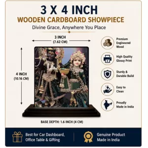 Car Dashboard Krishna And Radha Wooden Photo Stand  3x4 Inches, Compact & Stylish Spiritual Display For Car, Home & Office (Pack Of 1) (F49619)