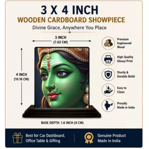 Car Dashboard Goddess Kali Wooden Photo Stand  3x4 Inches, Compact & Stylish Spiritual Display For Car, Home & Office (Pack Of 1) (F49643)