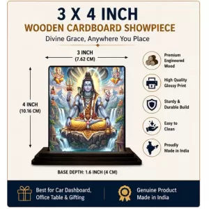 Car Dashboard Shiva Wooden Photo Stand  3x4 Inches, Compact & Stylish Spiritual Display For Car, Home & Office (Pack Of 1) (F49665)