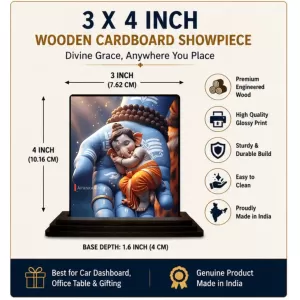 Car Dashboard Lord Ganesha Wooden Photo Stand  3x4 Inches, Compact & Stylish Spiritual Display For Car, Home & Office (Pack Of 1) (F49666)