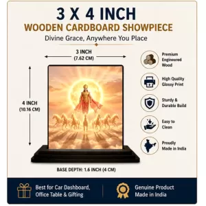 Car Dashboard Surya Wooden Photo Stand  3x4 Inches, Compact & Stylish Spiritual Display For Car, Home & Office (Pack Of 1) (F49696)