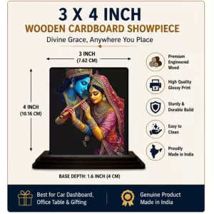 Car Dashboard Shree Krishna And Shree Radha Wooden Photo Stand 3x4 Inches, Compact & Stylish Spiritual Display For Car, Home & Office (Pack Of 1) (F49697) Car Dashboard Shree Krishna And Shree Radha Wooden Photo Stand 3x4 Inches, Compact & Stylish Spiritual Display For Car, Home & Office (Pack Of 1) (F49697)