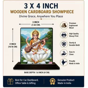 Car Dashboard Saraswati Wooden Photo Stand 3x4 Inches, Compact & Stylish Spiritual Display For Car, Home & Office (Pack Of 1) (F49713) Car Dashboard Saraswati Wooden Photo Stand 3x4 Inches, Compact & Stylish Spiritual Display For Car, Home & Office (Pack Of 1) (F49713)