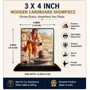 Car Dashboard Hanuman Wooden Photo Stand  3x4 Inches, Compact & Stylish Spiritual Display For Car, Home & Office (Pack Of 1) (F49724)