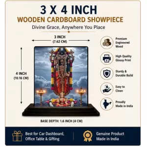 Car Dashboard Lord Tirupati Wooden Photo Stand  3x4 Inches, Compact & Stylish Spiritual Display For Car, Home & Office (Pack Of 1) (F49734)