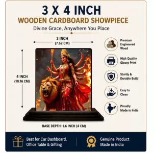 Car Dashboard Durga Wooden Photo Stand 3x4 Inches, Compact & Stylish Spiritual Display For Car, Home & Office (Pack Of 1) (F49749) Car Dashboard Durga Wooden Photo Stand 3x4 Inches, Compact & Stylish Spiritual Display For Car, Home & Office (Pack Of 1) (F49749)