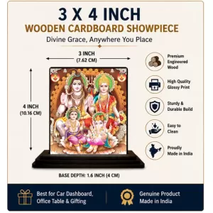 Car Dashboard Lord Shiva Family Wooden Photo Stand  3x4 Inches, Compact & Stylish Spiritual Display For Car, Home & Office (Pack Of 1) (F49750)