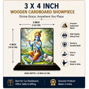 Car Dashboard Krishna Wooden Photo Stand 3x4 Inches, Compact & Stylish Spiritual Display For Car, Home & Office (Pack Of 1) (F49755) Car Dashboard Krishna Wooden Photo Stand 3x4 Inches, Compact & Stylish Spiritual Display For Car, Home & Office (Pack Of 1) (F49755)
